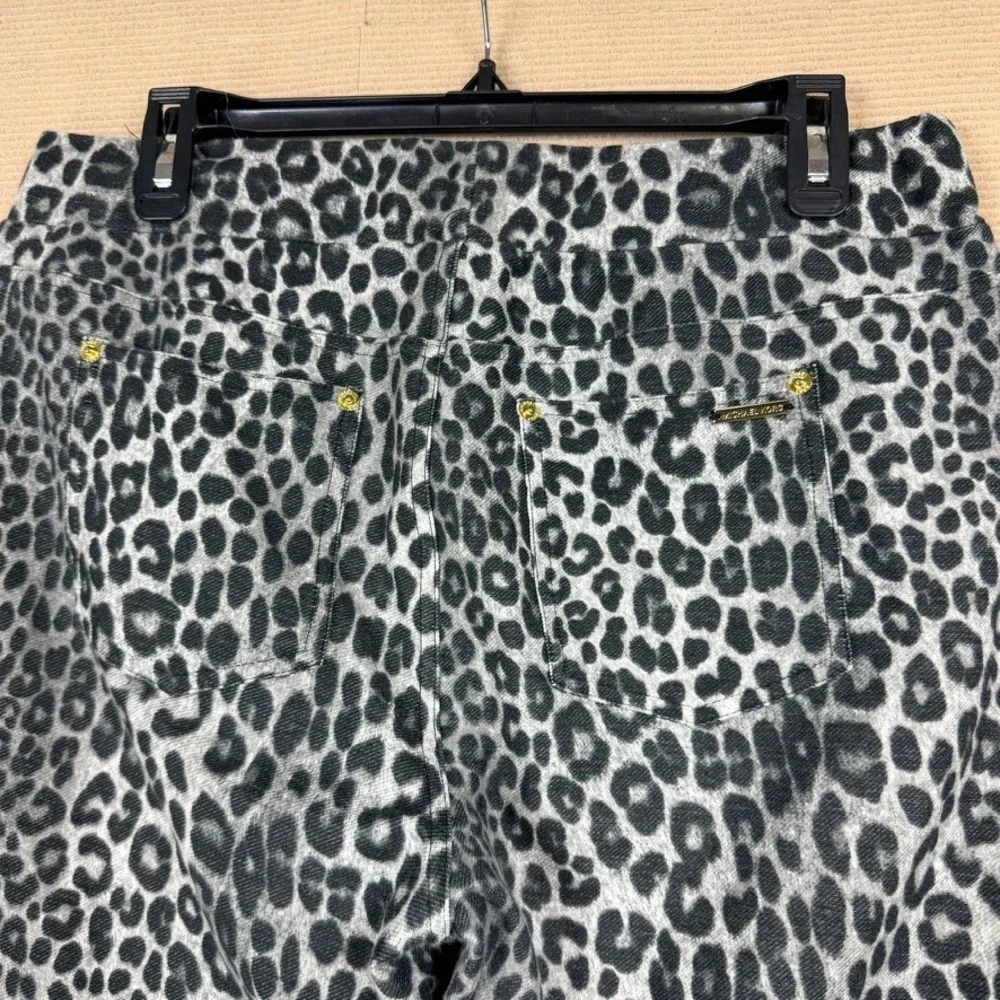 Michael Kors Women Grey Black Leopard Print Stretch Pull On Leggings Size L
